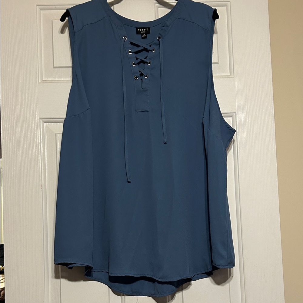Torrid Teal Lace-Up Sleeveless Blouse